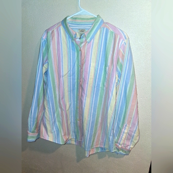 Vintage L.L. Bean Pastel Striped Rainbow  Oxford 100% Cotton Button Up Shirt L - Picture 1 of 5